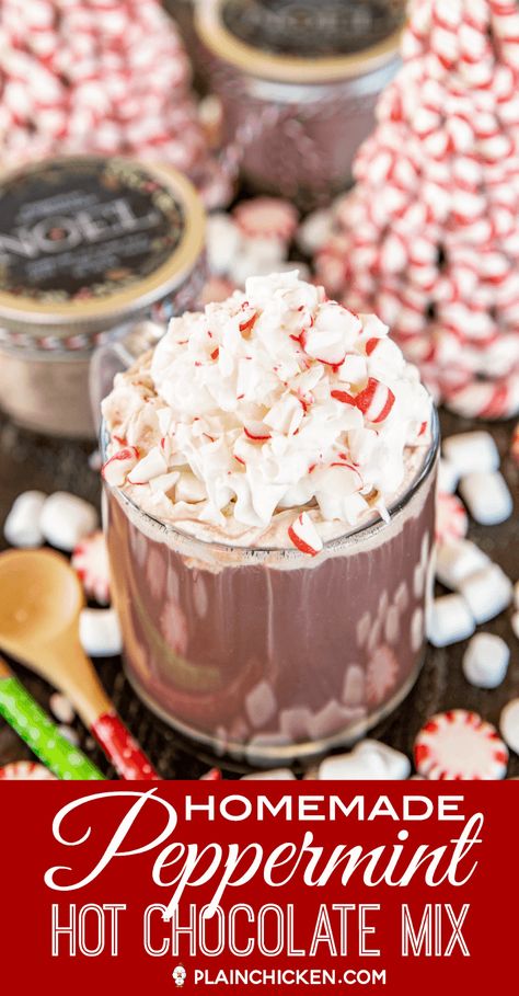 Peppermint Hot Chocolate Mix, Peppermint Hot Chocolate Recipe, Hot Cocoa Mix Recipe, Hot Chocolate Mix Recipe, Homemade Dry Mixes, Homemade Hot Chocolate Mix, Peppermint Cocoa, Diy Hot Chocolate, Peppermint Hot Cocoa