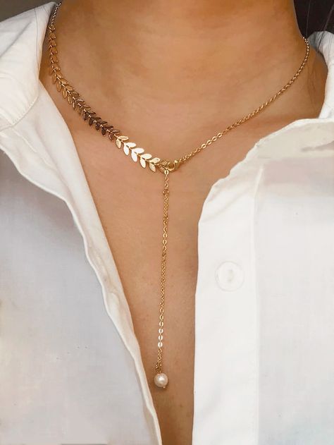 Leaf Detail Lariat Necklace 1pc | SHEIN Layered Chain Necklace, Layered Chains, Women's Jewelry And Accessories, Diy Schmuck, Girly Jewelry, Lariat Necklace, Gold Jewelry Fashion, Dainty Jewelry, Cute Jewelry