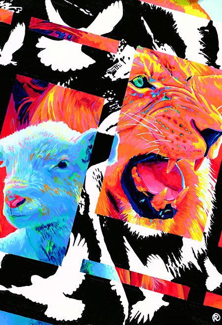 Christian Pop Art, The Lion And The Lamb, Lion And The Lamb, College Events, Jesus Face, Modern Pop Art, Sticker Ideas, The Lamb, Pop Art Painting