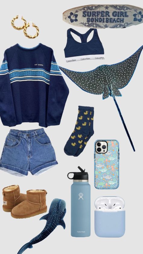 #blue #uggs #sea #sealife #calvinklein #gold #apple #hydroflask Marine Biology Aesthetic, Biology Aesthetic, Shark Clothes, Blue Uggs, Beachy Outfits, Mood Clothes, Earthy Outfits, Gold Apple, Funky Outfits