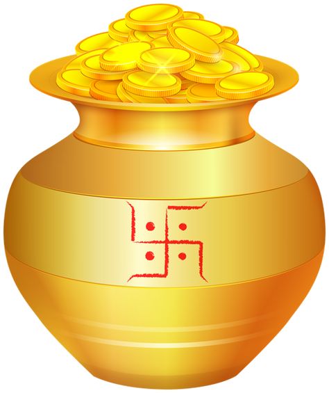 Pot With Gold Coins, Kalash With Gold Coins, Dhanteras Png, Feng Shui Numbers, Ganpati Invitation Card, Diwali Banner, Monster Clipart, Wedding Symbols, Basant Panchami