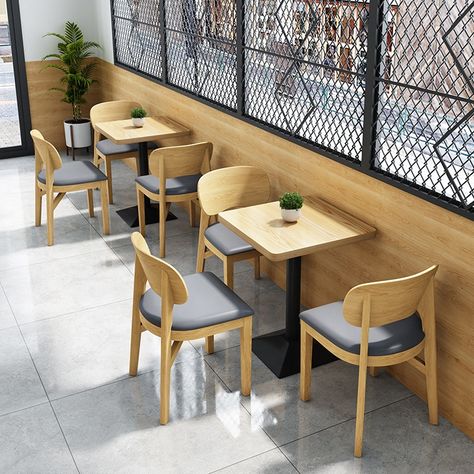 Wooden Restaurant Chair Design, Fast Food Table Design, Restaurant Chair And Table, Restaurant Tables And Chairs Ideas, Coffee Shop Chairs And Tables, Resturant Ideas Furniture, Simple Cafe Interior Design, Small Cafe Seating, Cafe Furniture Ideas