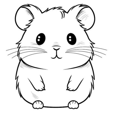 Hamster Drawing Cute, How To Draw A Hamster, Hamster Drawing Easy, Hamster Outline, Hamster Drawings, Hamster Drawing, Hamster Cartoon, Moana Bebe, Cover Highlight