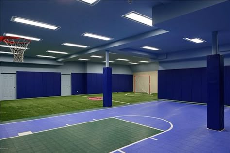 Classy Greenwich Home Comes with Soccer Field in Basement (PHOTOS) Indoor Soccer Field, Home Gym Layout, Basement Gym Ideas, Home Basketball Court, Club Background, Soccer Room, Basketball Floor, Sports Court, Indoor Basketball Court