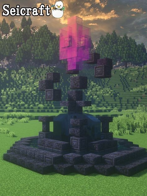 Minecraft Gothic Fountain, Minecraft Fountain Ideas Medieval, Minecraft Outside Builds, Fountains Minecraft Ideas, What Build In Minecraft, Minecraft Floating Crystal, Minecraft Building Ideas Fantasy Easy, Minecraft Crystal Design, Minecraft Neon Build