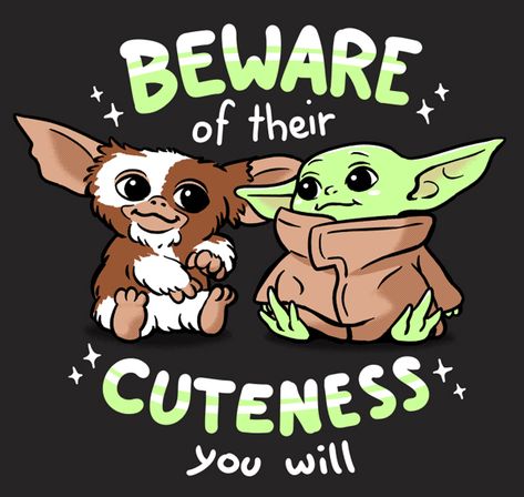 Baby Yoda and Gizmo T shirt design on QWERTEE VOTE | Libou Gizmo Gremlins, Yoda Drawing, Yoda Art, Yoda Images, Cute Animal Quotes, Yoda Wallpaper, Yoda Funny, Cute Disney Drawings, Star Wars Drawings