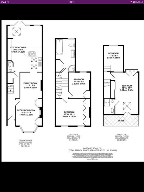 Victorian terrace with loft and and back extension. Floor plan Terrace Layout, Loft Conversion Victorian Terrace, Victorian Terrace Extension, Roof Stairs, Loft Style House, Loft Conversion Plans, Rear Extension Ideas, Loft House Plans, Loft Plans