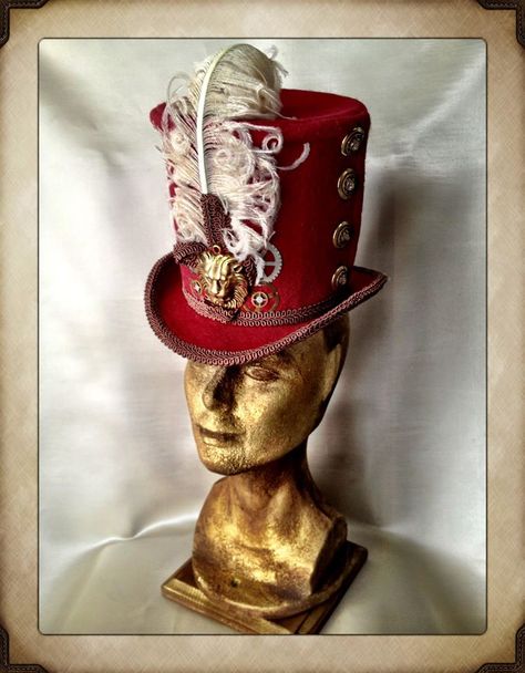 Red felt Ringmaster cirque hat. Lady Bird's Hatberdashery Vintage Circus Costume, Steampunk Circus, Fright Fest, Steampunk Hats, Under The Big Top, Circus Decorations, Circus Costumes, Steampunk Halloween, The Giant Peach