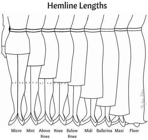 Hemline Lengths Fashion Terminology, Fashion Figure Drawing, Fashion Illustrations Techniques, Fashion Drawing Tutorial, Clothing Guide, Fashion Dictionary, Dress Design Drawing, Fashion Terms, Fashion Design Patterns