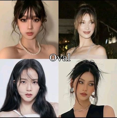 Different face shapes💫. . . . . . #MakeupQuiz #BeautyMatch #GlowUp#Makeup Challenge #GlowUpJourney #celebrity #FacialFeatures #FaceShapeMakeup #faceshape #viral #viral #fyp Hair Bangs For Oval Face, Oval Face Aesthetic, Hair Styles For Oval Shape, Oval Head Hairstyles, Curtain Bangs Oval Face, Bangs For Oval Face Shape, Makeup For Oval Face Shape, Oval Face Celebrities, Bangs For Oval Face