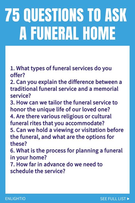 Exploring funeral home options? This comprehensive list of 75 questions will help guide you in making informed decisions. From pricing to services offered, be equipped with the right questions to ask when planning for yourself or a loved one's final arrangements. Download this helpful resource now and feel more confident during this important decision-making process. Decision Making Process, Friendship And Dating, Organ Donation, Feel More Confident, Life Questions, Marriage And Family, Questions To Ask, Decision Making, How To Plan