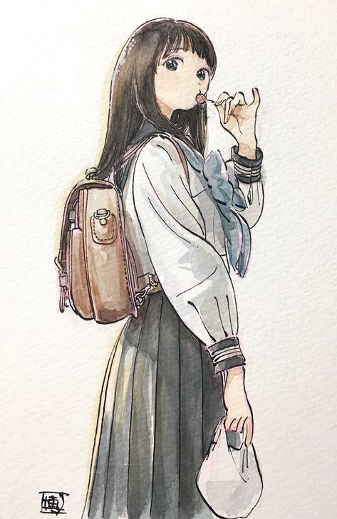 Te fomento chupar la paletita. Manga Watercolor, Watercolor Girl, Watercolor Drawing, Girls Illustration, Art Watercolor, Manga Drawing, Manga Girl, Watercolor Illustration, Manga Art