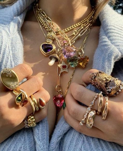 How To Have Style, Dope Jewelry Accessories, Necklaces And Rings, Jewelry Accessories Ideas, Dope Jewelry, Chunky Jewelry, Maximalism, Funky Jewelry, Jewelry Lookbook