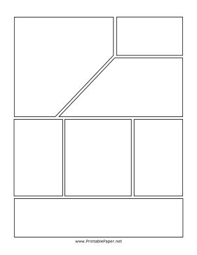 If you need a page for your graphic novel that has lots of smaller boxes without losing visual interest, this page may be right for your project. This page includes seven boxes of different sizes, creating the potential for many storytelling tactics. Free to download and print Graphic Novel Layout, Comic Template, Blank Comic Book, Comic Book Template, Comic Book Layout, Comic Tutorial, Comic Layout, Astuces Diy, Comic Book Pages