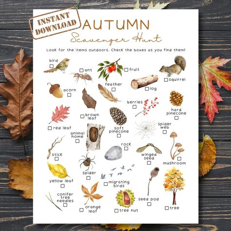 Autumn Nature Scavenger Hunt Fall Unit Study Printable Outdoor Treasure Hunt for Kids Camping Games for Children Preschool Activity - Etsy Kids Camping Games, Fall Unit Study, Fall Scavenger Hunt, Nature Scavenger Hunt, Treasure Hunt For Kids, Colorful Wildflowers, Games For Children, Kids Camping, Fall Games