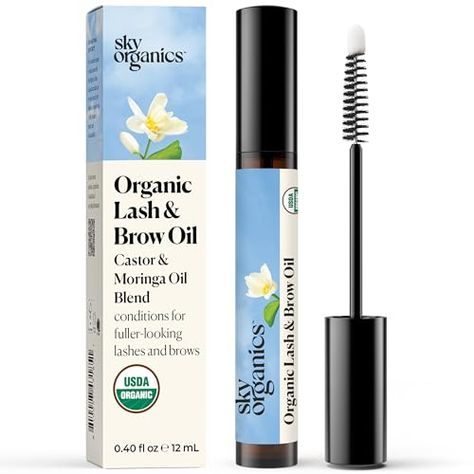 Sky Organics - Organic Lash & Brow Oil & Applicator - Eyelash Serum - Castor Oil Organic - Moringa, Amla, Vitamin E - Lashes, Eyebrows - Hair Oil - Self Care, Beauty - Gifts for Women - .4 fl oz, 12mL Sky Organics Castor Oil, Eye Brow Serum, Lash Oil, Eyelash Oil, Vitamin C Oil, Amla Oil, Eyebrow Serum, Organic Vitamins, Brow Serum