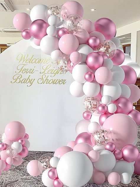 White Party Decorations, Garland Decoration, Girl Birthday Decorations, 18th Birthday Party, White Balloons, Arch Kit, Pink Balloons, Balloon Diy, Gold Balloons