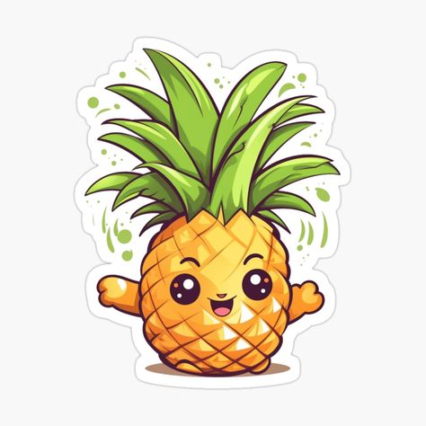 Pineapple Cartoon, Watercolor Tags, Graffiti Workshop, Kawaii Pineapple, Pineapple Drawing, Pineapple Illustration, Tumblr Cute, Pineapple Sticker, Disney Drawings Sketches