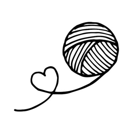 Balls Of Yarn Drawing, Ball Of Yarn Drawing Easy, Crochet Icons Logo, Ball Of Wool Drawing, Wool Logo Design, Yarn Ball Tattoo, Crochet Drawing Illustration, Crochet Hook Drawing, Heart Cute Drawing