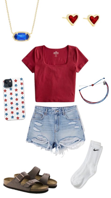 4th of July! Cute Middle School Outfits, Middle School Outfits, July Outfits, 4th Of July Outfit, Fits Aesthetic, Casual Preppy Outfits, 4th Of July Outfits, Cute Preppy Outfits, Cute Comfy Outfits