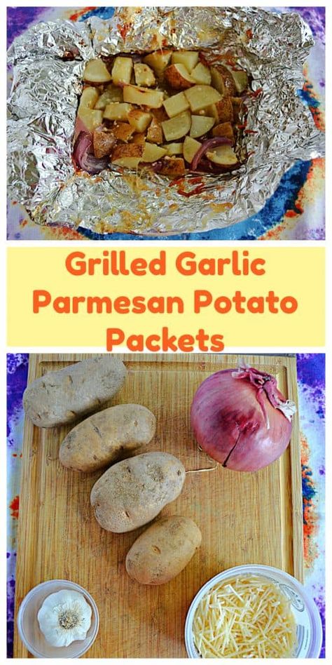 Grilled Garlic Parmesan Potato Foil Packets Tender potatoes grilled along with red onions in a drizzle of olive oil along with garlic and Parmesan makes for an easy and delicious side dish that can be grilled along with any protein! Wedges Potato, Potato Foil Packets, Easy Summer Grilling Recipes, Potato Packets, Foil Packet Potatoes, Grilled Pork Loin, Grilled Garlic, Parmesan Potato, Garlic Parmesan Potatoes