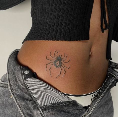 Cute Small Tats For Women, Cute Anime Tattoos For Women, Spider Tattoo For Women Stomach, Spider Tattoo On Waist, Tats Black Woman, Anime Tattoo Women, Spider Belly Tattoo, Anime Tattoos Women, Spider Tattoo On Hip