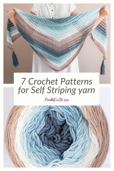 Looking for crochet projects that work nicely with self striping yarn? We have you covered! Here are 7 FREE crochet patterns that look so beautiful when made with ombre yarn, whirl yarn, or self striping yarn! These crochet patterns are beginner friendly as well! #crochet Self Striping Yarn Patterns Crochet, Yarn Patterns Crochet, Caron Cake Crochet Patterns, Caron Cakes Crochet, Leg Warmers Crochet Pattern, Self Striping Yarn, Yarn Shawl, Mandala Yarn, Yarn Patterns