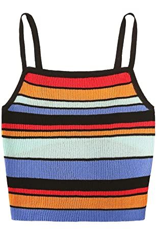 Women's Summer Basic Sexy Strappy Sleeveless Racerback Crop Top: Amazon.ca: Clothing & Accessories Striped Tank Top Outfit, Strappy Crop Top, Tank Top Outfits, Cami Crop Top, Striped Tank Top, Striped Tank, Rainbow Stripes, Striped Knit, Cami Top