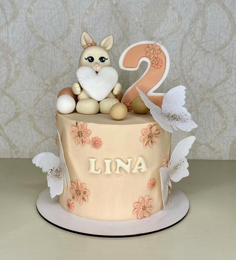 Baby lina is two 🐰🧡 . . . . . . . . . . . . #cake #birthday #birthdaycake #bunny #cakedesign #2ndbirthday #babygirl #birthdaygirl 2 Year Birthday Cake Girl, Birthday Cake 2 Year Girl, Girl Cake, Girl Cakes, Birthday Design, Matilda, Cake Designs, 2nd Birthday, Girl Birthday