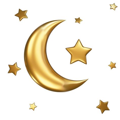 Isolated 3d render gold moon and star fo... | Premium Photo #Freepik #photo #eid-3d #islamic-3d #ramadan-3d #moon-3d Gold Star Cake Topper Printable, Ramadan Decorations Printables, Diy Cake Topper Printable, Eid Moon, Moon Printable, Moon 3d, 3d Moon, Star Clipart, Cake Topper Printable