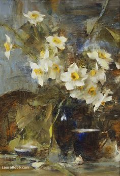 "Narcissus" - Pintura a óleo de Laura Robb Laura Robb, Still Life Flowers, Image Nature, Floral Still Life, Art Still Life, Still Life Paintings, Life Paintings, Oil Painting Flowers, Painting Still Life