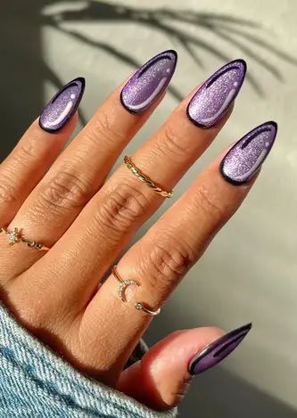 25 Drop Dead Gorgeous Cat Eye Nails to Inspire You! - The Catalog Cat Eye Coffin Nails, Purple Cateye Nail, Cat Eye Summer Nails 2024, Spring Nails 2024 Cat Eye, Purple Cats Eyes Nails, Pop Art Nails, November Nails, Velvet Nails, Happy Nails