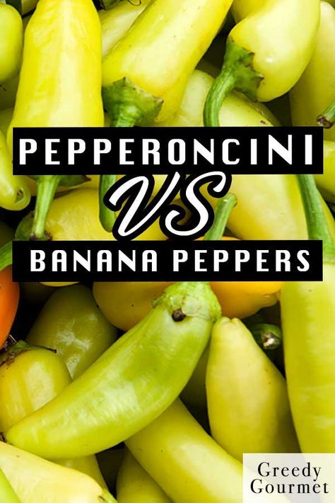 #Pepperoncini vs Banana peppers, the two are often confused for each other. How do you tell them apart? Check out this article for all you need to know! #bananapeppers #peppers Homemade Pepperoncini Peppers, Homemade Pepperchini, What To Make With Banana Peppers, Fresh Banana Pepper Recipe, Pepperocini Peppers, 30 Minute Meals Chicken, Recipes With Banana Peppers, Sweet Banana Peppers, Venison Chili