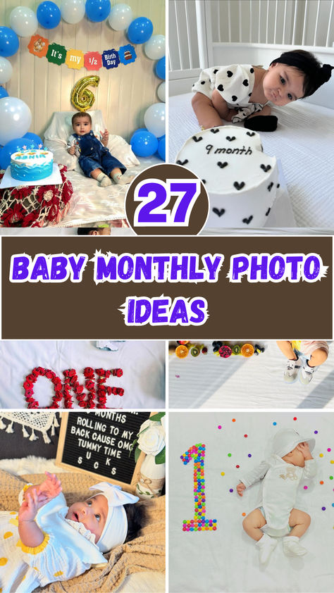 your baby’s first year with these 27 adorable monthly photo ideas! From cute props to fun themes, these ideas will make each milestone picture extra special. Perfect for creating lasting memories and beautiful keepsakes! First Month Baby Pictures, Baby Milestone Photos Monthly Pictures, 1 Month Baby Milestones, Baby Milestones Monthly Picture Ideas, 1 Month Old Baby Pictures, Newborn Monthly Photos, Milestone Picture Ideas, Baby Monthly Photo Ideas, Creative Monthly Baby Photos