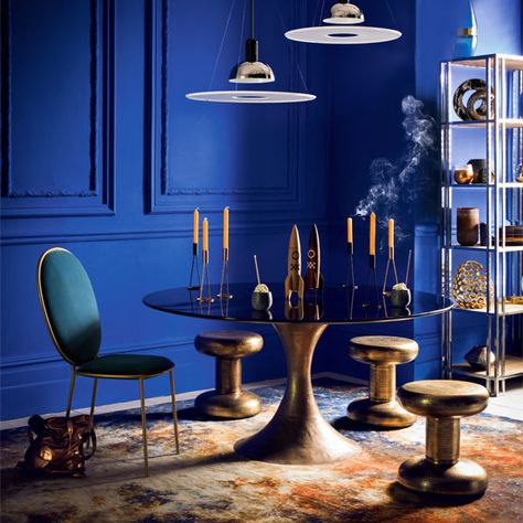 The celestial interiors trend that's taking over the universe | Ideal Home Best Dining Room Colors, Bleu Klein, Dining Room Wall Color, Diy Interior Doors, Blue Interiors, Dream Dining Room, Room Wall Colors, Dining Room Blue, Eclectic Interior Design