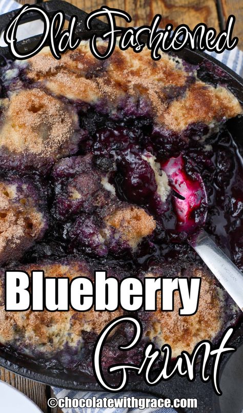 Blueberry Grunt Blueberry Recipes No Bake, Blueberry Grunt Recipe, Blueberry Dumplings, Blueberry Grunt, Blueberry Crunch, Homemade Blueberry Pie, Blackberry Dessert, Easy Puddings, Sweet Dumplings