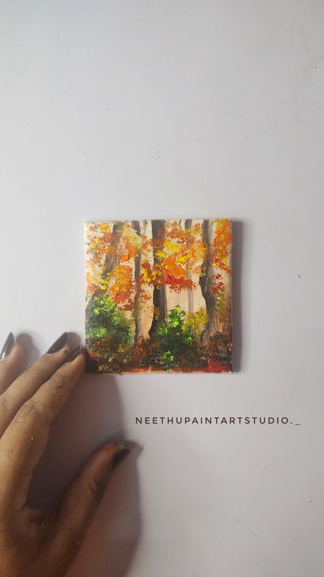 Autumn forest landscape Mini Fall Canvas Paintings, Simple Fall Landscape Painting, Small Fall Paintings On Canvas, Autumn Mini Canvas Painting, Mini Canvas Art Fall, Mini Canvas Collage, Mini Forest Painting, Mini Fall Paintings, Autumn Canvas Painting Ideas