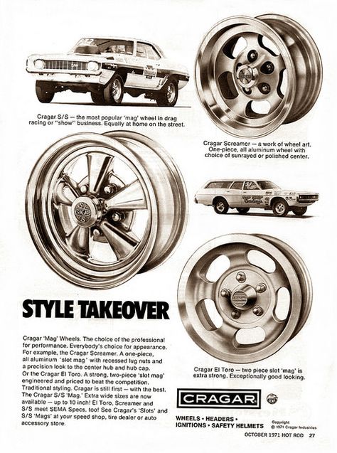 Automobile Advertising, Wheel Art, Car Advertising, Old Ads, Drag Cars, Custom Wheels, Hot Rods Cars, Car Ads, Car Culture