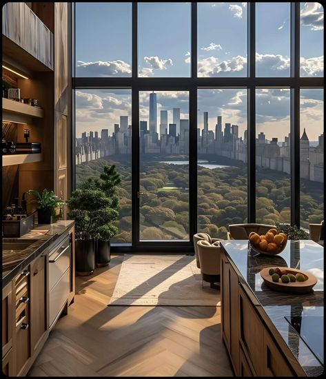 Nyc View Apartment Window, Nyc Kitchen, Upper East Side Apartment, City Penthouse, City View Apartment, Kitchen New York, January 2025, Huge Windows, Big Windows