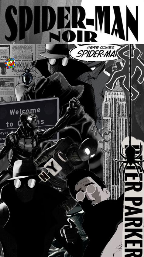 Noir Spiderman, Spiderman Noir, Japanese Wallpaper Iphone, Iron Man Art, Comic Book Artwork, Comic Book Style, Spiderman Comic, Moon Knight, Spiderman Art