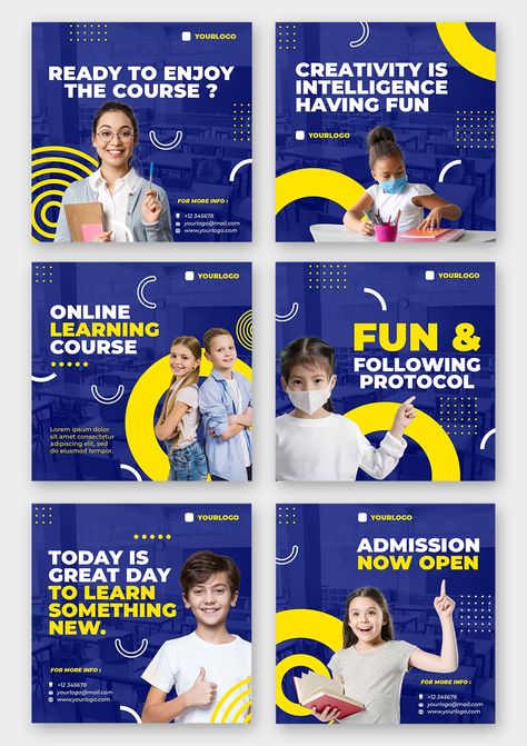 E-Learning Instagram Post Templates PSD School Instagram Post Ideas, Educational Instagram Post, Education Instagram Post, School Instagram Post, Create Canva Templates, School Social Media Post, School Social Media, E-learning Design, School Branding