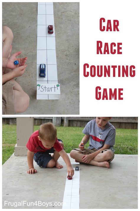 Here’s a game that preschoolers will love – Car Race Counting! My husband built this game out of a piece of poster board and a little bit of white duct tape.  He cut the poster board into 4 inch wide strips (so each lane is 2 inches wide) and taped three strips together end-to-end.  We...Read More » Cars Preschool, Car Activities, Preschool Counting, Transportation Preschool, Engineering Challenge, Counting Games, Transportation Theme, Number Activities, Counting Activities