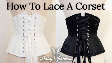 Want to add new laces to your corset? Let me help! In the video linked below, I demonstrate how to lace your corset using the popular double spiral method, which creates these beautiful X's you see in couture corsets - mine included!https://youtu.be/ifcsPD7zhd4 Corset Lacing Tutorial, How To Lace Corset Back Dress, How To Tie Corset, How To Lace A Corset, How To Tie A Corset, Steampunk Corset Diy, Lace Corset Outfit, Corset Diy, Diy Lace Up