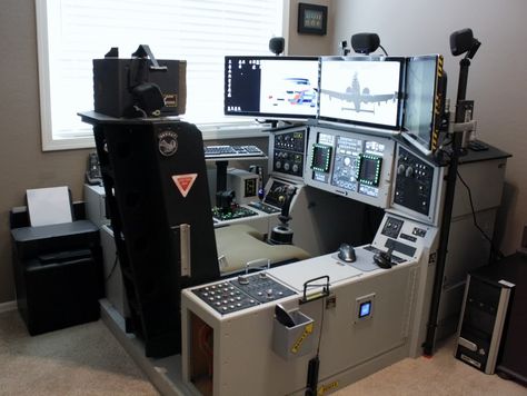 Flat out; best flight-sim cockpit ever!  (by DudleyAZ). I have no interest in flight sims at all but...WOW. Just...Wow. Alter Computer, Flight Simulator Cockpit, Computer Build, Custom Computer, Pc Gaming Setup, Control Room, Custom Pc, Computer Room, Gaming Room Setup