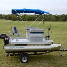 Add the bimini top to your pontoon boat to shade yourself from the sun while you're out on the lake. The canvas top easily collapses and fits into a zippered pouch when not in use. #ABeginnersGuideToFishing  Add the bimini top t Mini Pontoon Boats, Small Pontoon Boats, Fishing Pontoon Boats, Small Fishing Boats, Yacht Builders, Buy A Boat, Pontoon Boats, Boat Insurance, Diy Boat