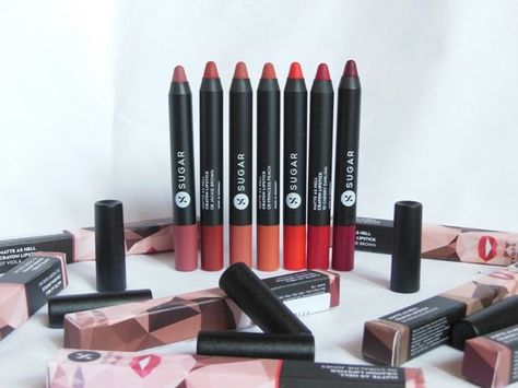 New Sugar Cosmetics Matte As Hell Lip Crayon: Review + Swatches  I am here with another new launch and it’s again Sugar Cosmetics. With every new launch, I Sugar Cosmetics, Crayon Lipstick, Lip Crayon, Sugar Lips, Lip Crayons, Pencil Crayon, I Am Here, New Launch, Crayon