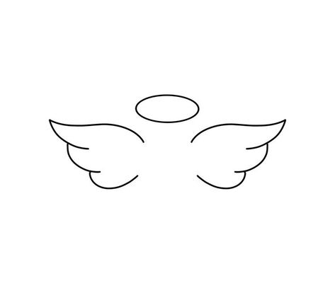 Simple Angle Wings Drawing, Simple Angel Wings Tattoo Design, Wings Simple Drawing, Small Simple Tattoo Stencil, Angel Simple Drawing, Angel Wings Small Tattoo, Angel Wings Drawing Simple, Angel Drawing Simple, Angel Wings And Halo Tattoo