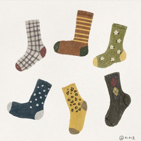 Socks Art Drawing, Socks Illustration Drawing, Sock Doodle, Socks Watercolor, Socks Stickers, Socks Illustration, Socks Drawing, Clothes Illustration, Sticker Organization