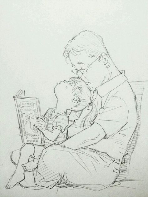 Father Son Sketch, Person Reading A Book Drawing Reference, People Sitting Drawing, Over Thinking Drawing Art, Fathers Drawing, Person Reading Drawing, Grandfather Drawing, Dad Character Design, Memory Sketch