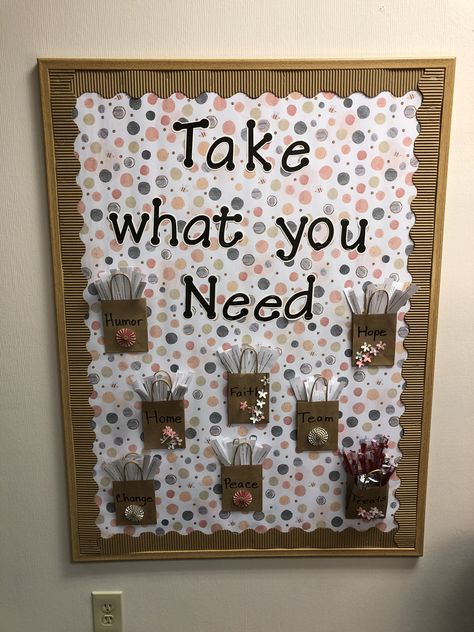 Notice Board Ideas Office, Take What You Need Printable, School Notice Board Ideas, Team Board Ideas Work, Bulletin Board Ideas For Work Offices, Diy Prayer Board, School Counseling Bulletin Boards, Counseling Bulletin Boards, Work Team Building